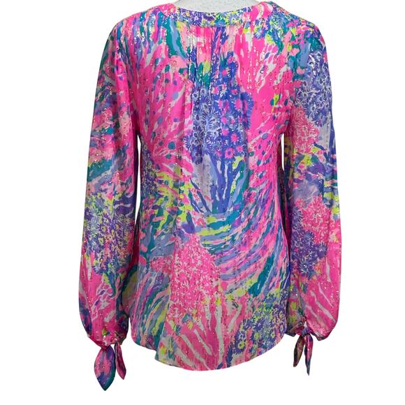 Lilly Pulitzer Colby Silk Clip Top, metallic, painterly, resort, effortless - Picture 3 of 8